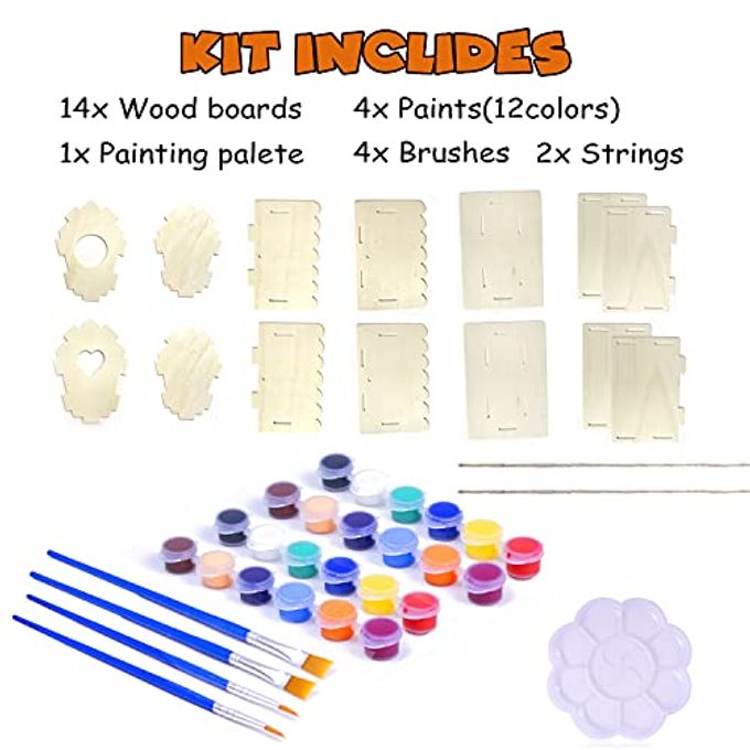 hapray 2 Pack Bird House Kit, DIY Birdhouse Kits, Wooden Crafts Arts for Children to Build and Paint (Includes Paints & Brushes) for Kids Girls Boys Toddlers Halloween Christmas Gifts - Image 5
