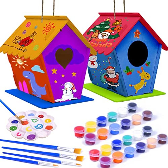 hapray 2 Pack Bird House Kit, DIY Birdhouse Kits, Wooden Crafts Arts for Children to Build and Paint (Includes Paints & Brushes) for Kids Girls Boys Toddlers Halloween Christmas Gifts - Image 4