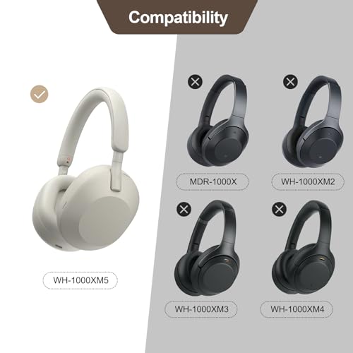 Aurivor Replacement Ear-Pads Cushions for Sony WH-1000XM5 Noise Canceling Headphones, Premium XM5 Ear Covers with Soft Protein Leather, Optimized Memory Foam (Silver) - Image 5