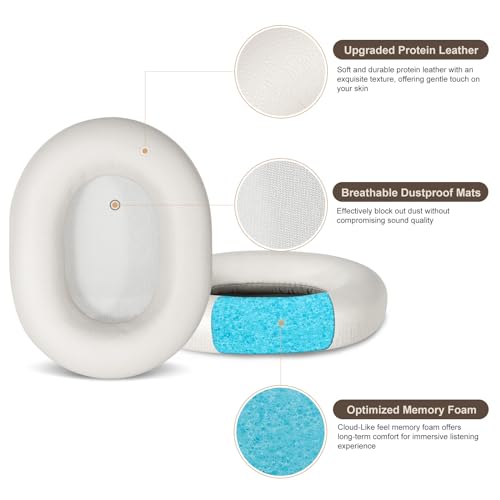 Aurivor Replacement Ear-Pads Cushions for Sony WH-1000XM5 Noise Canceling Headphones, Premium XM5 Ear Covers with Soft Protein Leather, Optimized Memory Foam (Silver) - Image 3