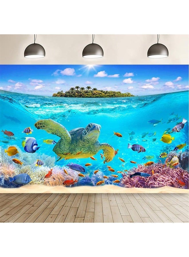 7x5ft Soft Fabric Summer Ocean Photography Backdrop Under The Sea Turtle Photo Background Ocean Coral Sky Clouds Seaside Islands Birthdy Baby Shower Party Decor Portrait Photo Props
