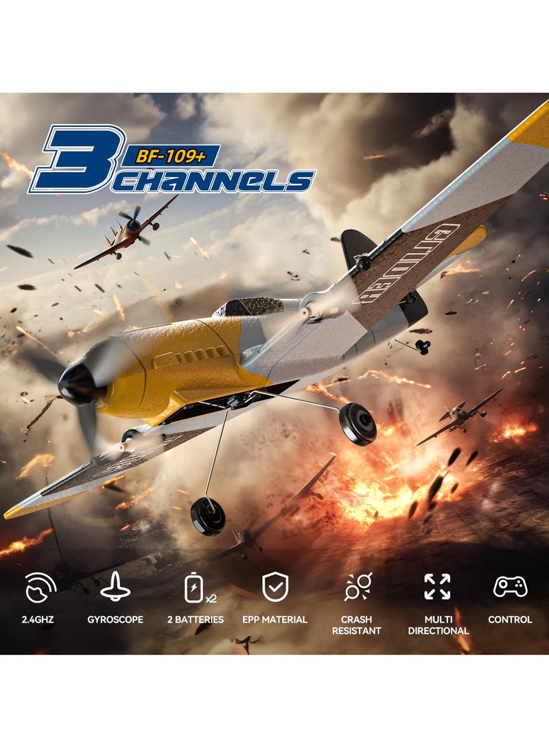 DEERC DEERC RC Plane 3 Channel BF-109 Remote Control Airplane Fighter Toys,2.4GHz 6-axis Gyro Stabilizer RTF Glider Aircraft Plane with 2 Batteries,Easy to Fly for Adults Kids Beginners Boys  - Image 2
