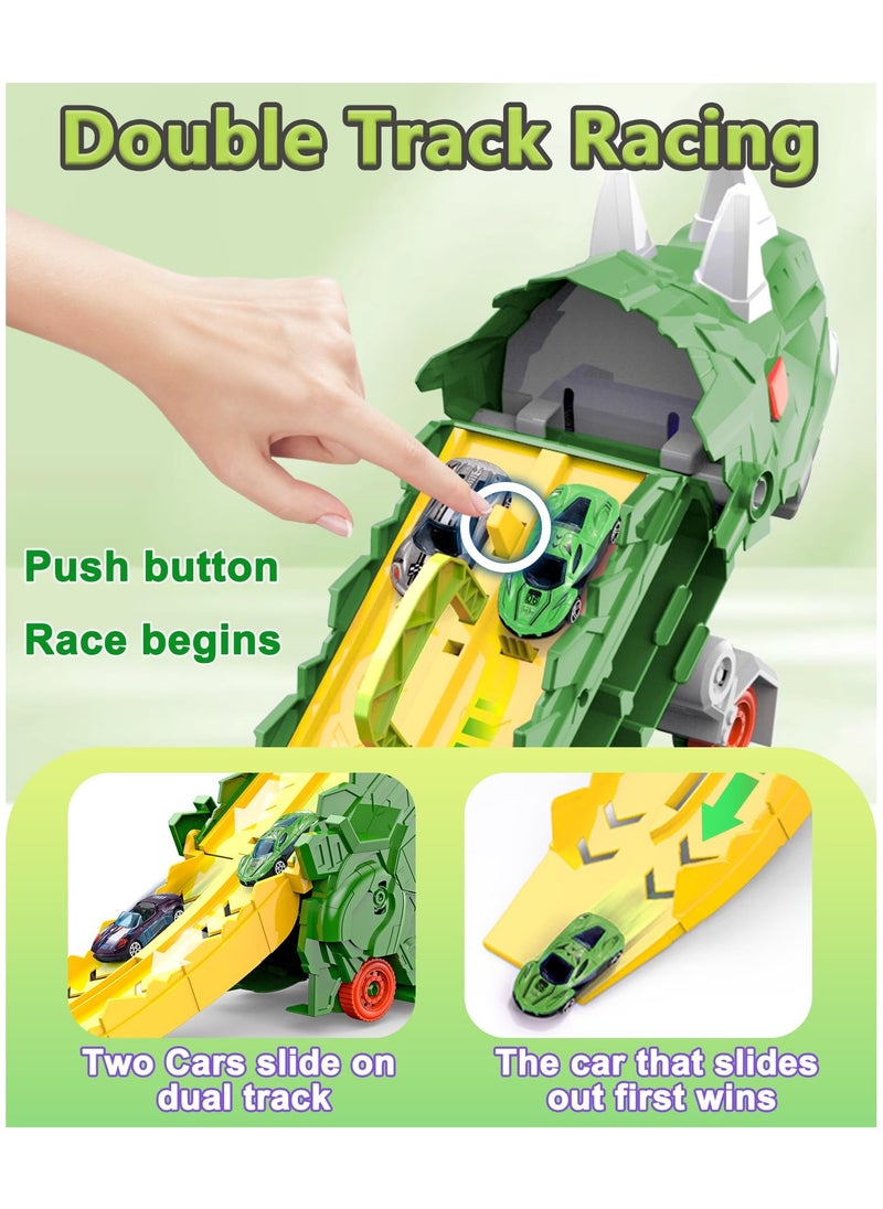 AIYISHI - Triceratops Dinosaur Transporter Foldable Slide Track Toy with 12 Toy Cars for Kids Ages 3 4 5 6 7 8 (Green) - Image 1