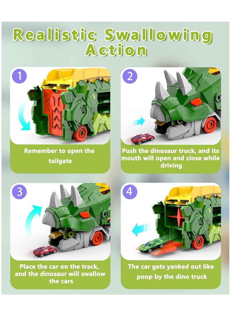 AIYISHI - Triceratops Dinosaur Transporter Foldable Slide Track Toy with 12 Toy Cars for Kids Ages 3 4 5 6 7 8 (Green) - Image 1