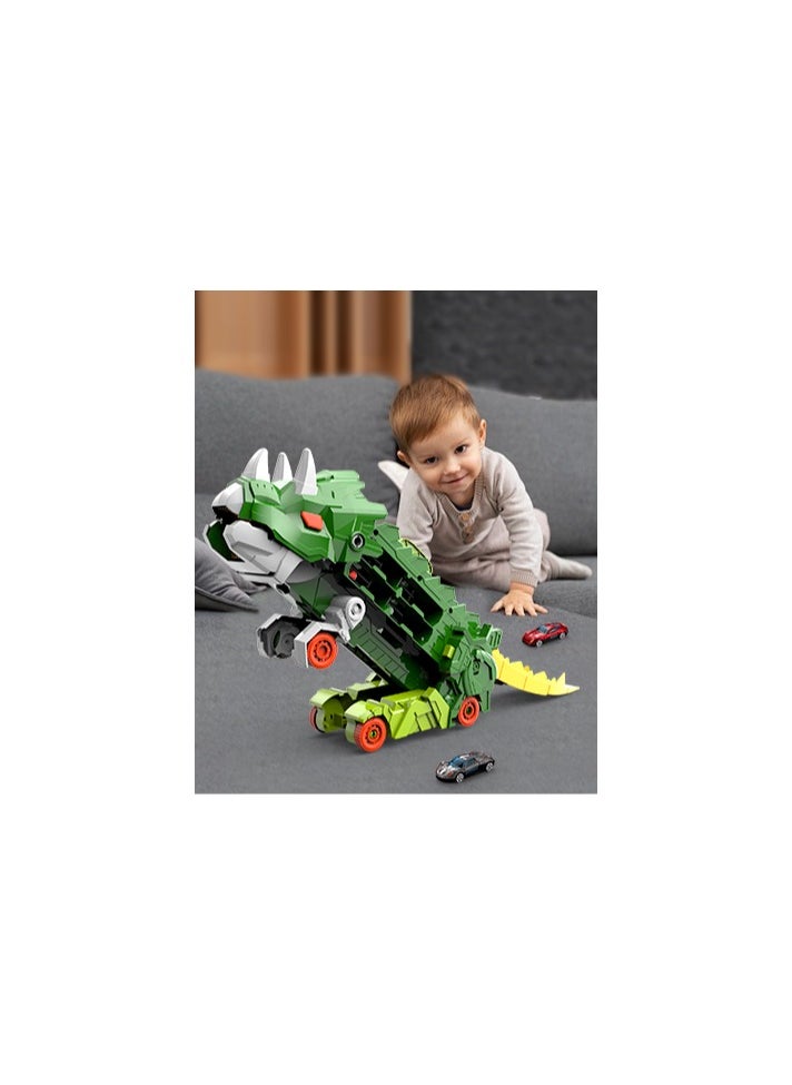 AIYISHI - Triceratops Dinosaur Transporter Foldable Slide Track Toy with 12 Toy Cars for Kids Ages 3 4 5 6 7 8 (Green) - Image 1