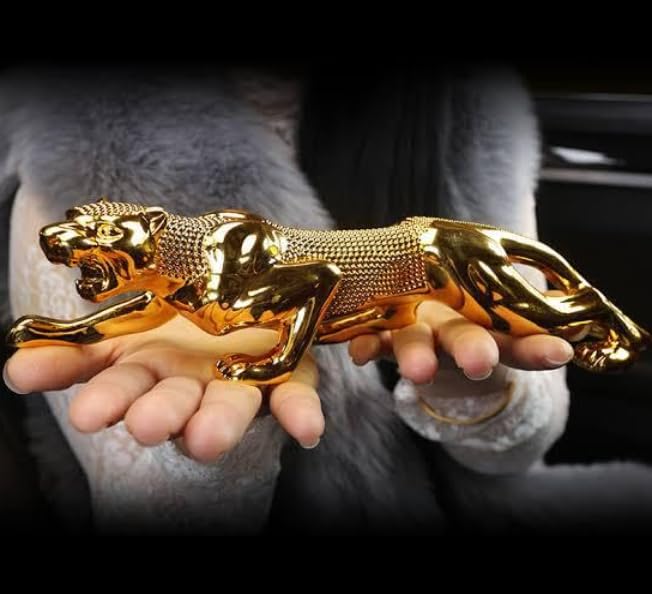 YOURKARTS.COM Golden Leopard Showpiece – Realistic Jaguar Design for Car & Home Decor | Lucky Charm Figurine for Interior Styling | car Accessories 2025 - Image 2
