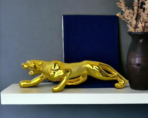 YOURKARTS.COM Golden Leopard Showpiece – Realistic Jaguar Design for Car & Home Decor | Lucky Charm Figurine for Interior Styling | car Accessories 2025 - Image 1