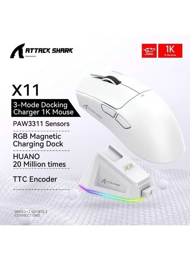 Attack Shark X11 Mouse , 3-Mode Docking Charger 1K Wireless Gaming Mouse - Image 1