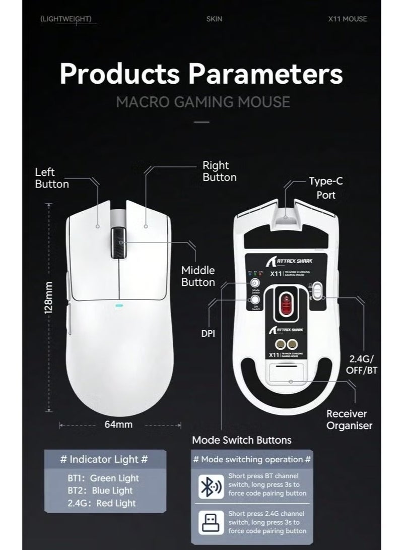 Attack Shark X11 Mouse , 3-Mode Docking Charger 1K Wireless Gaming Mouse - Image 4