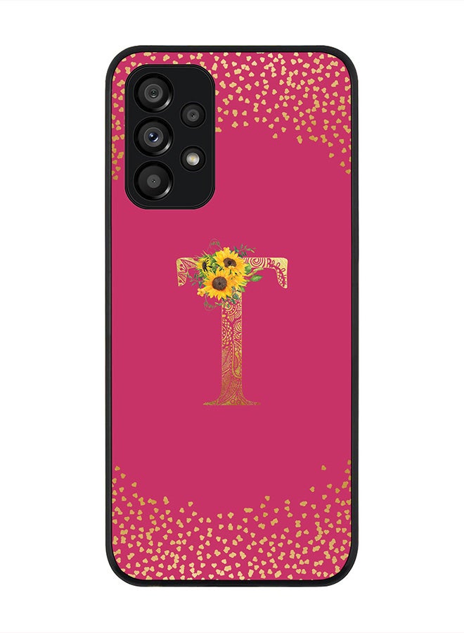 Stylizedd Rugged Black Edge Case for Samsung Galaxy A23 (LTE / 4G), Slim fit Custom Monogram Initial Letter Mandala Floral Pattern Alphabet- T(Dark Pink Rose) - Image 1