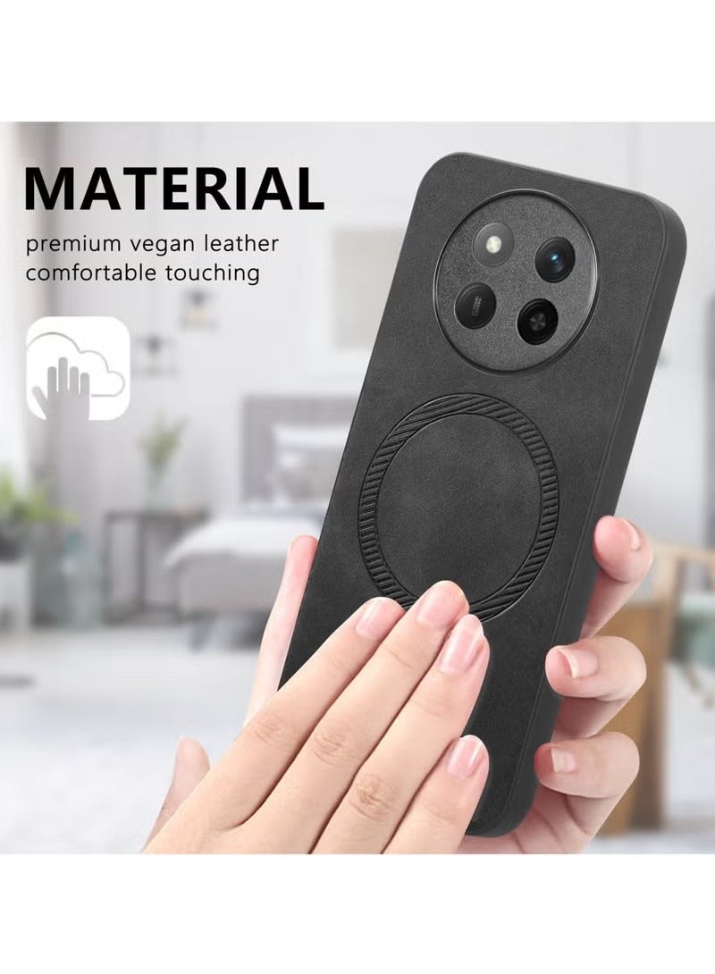 For Honor X9c 5G Protection Case,Luxury Plain Leather Magsafe Magnetic Back Protection Case Cover Black - Image 4