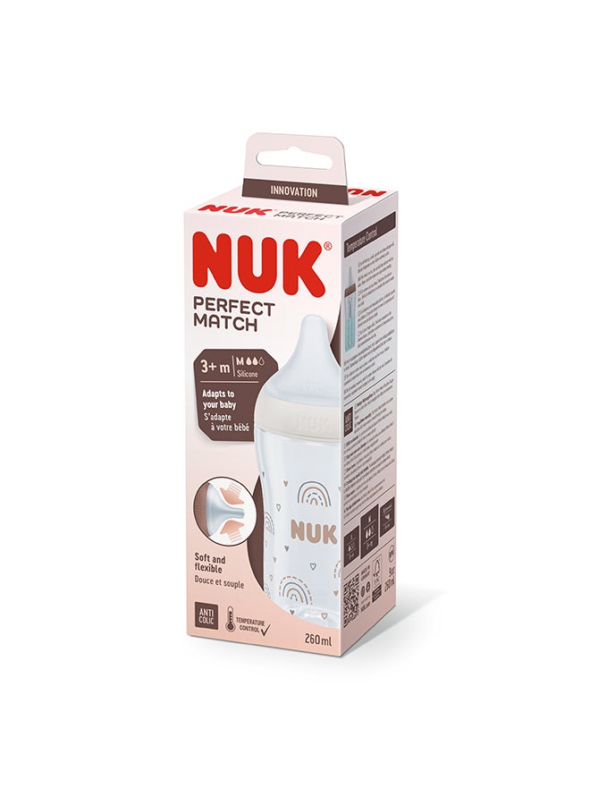 NUK Perfect Match Baby Feeding Bottle | 3+ Months, Temperature Control, Anti-Colic Valve And Bpa Free | M-Silicone Teat, Rainbow-260Ml - Image 1