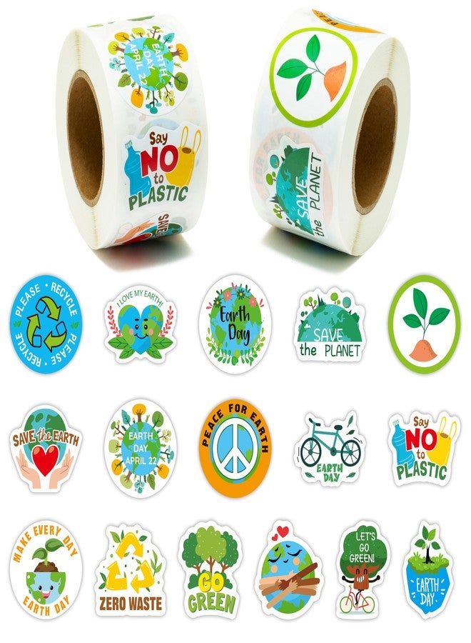BeYumi Earth Day Roll Stickers - 1000Pcs Earth Day Stickers in 2 Rolls Waterproof Vinyl Save The Earth Decals for Cars Phone Laptop Bottle Notebook Luggage Computer Classroom Decor for Kids Students - Image 1