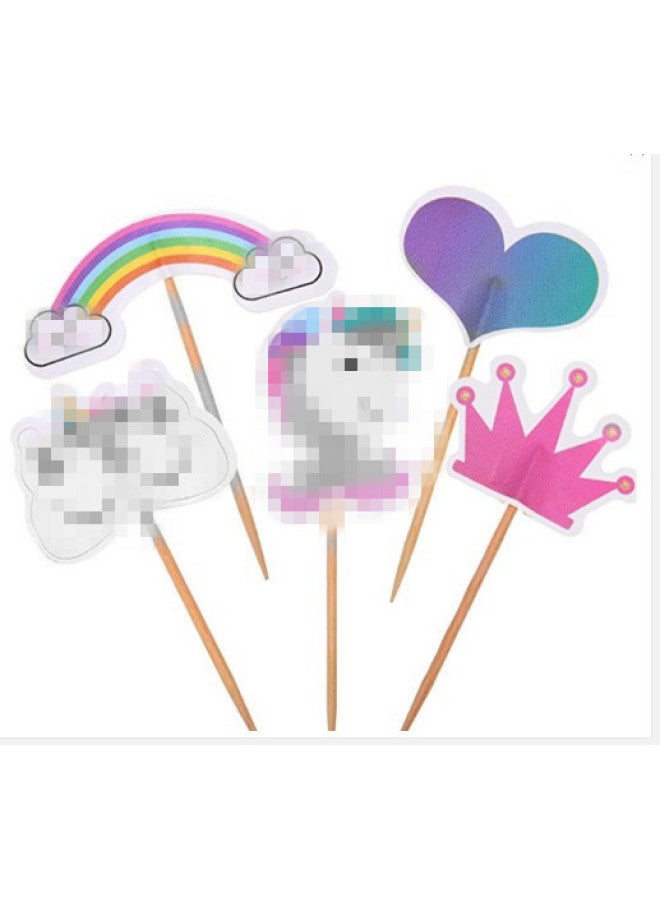 Cake Decoration Card Beard Toothpick Plug-in Shark Turtle Baking Dress-Up Peacock Butterfly Flag-Specifications:Pony Rainbow Toothpick - Image 1
