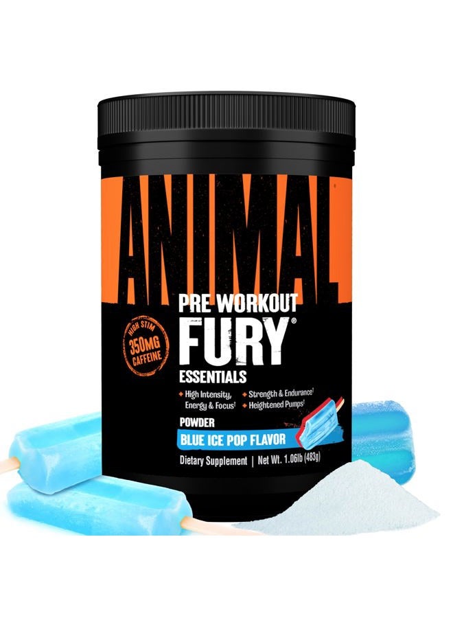 ANIMAL Fury Pre Workout Powder - Energy and Focus Supplement with 5g BCAA, 350mg Caffeine Nitric Oxide Booster with Beta-Alanine, Preworkout for Men and Women, Blue Ice Pop Flavor, 30 Servings - Image 1