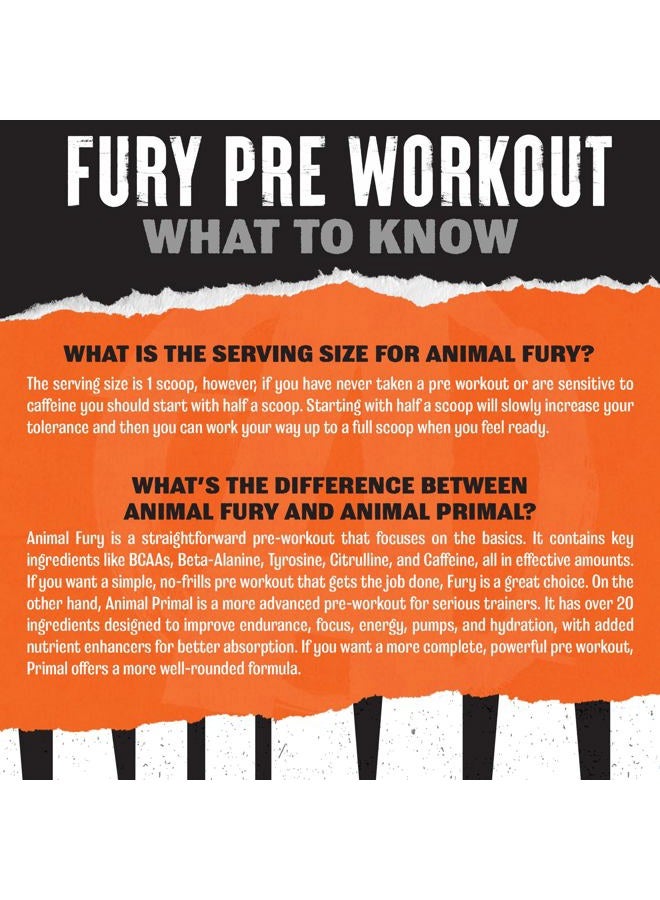 ANIMAL Fury Pre Workout Powder - Energy and Focus Supplement with 5g BCAA, 350mg Caffeine Nitric Oxide Booster with Beta-Alanine, Preworkout for Men and Women, Blue Ice Pop Flavor, 30 Servings - Image 4
