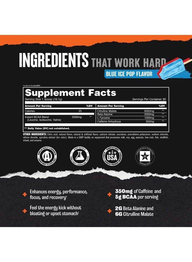 ANIMAL Fury Pre Workout Powder - Energy and Focus Supplement with 5g BCAA, 350mg Caffeine Nitric Oxide Booster with Beta-Alanine, Preworkout for Men and Women, Blue Ice Pop Flavor, 30 Servings - Image 3