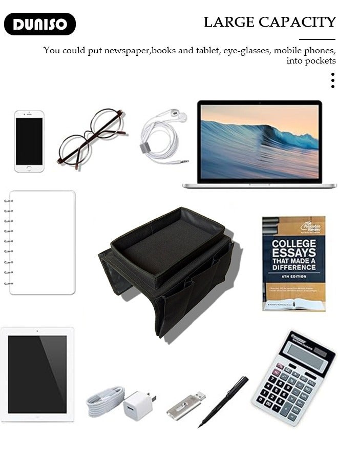 DUNISO Sofa Armrest Organizer with Cup Holder Tray Chair Arm TV Remote Holder for Recliner Couch Armchair Caddy Bedside Storage Pockets Bag for Cellphone Tablet Book Magazines Drinks Holder Pouch  - Image 2