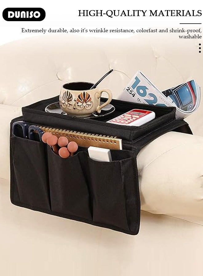 DUNISO Sofa Armrest Organizer with Cup Holder Tray Chair Arm TV Remote Holder for Recliner Couch Armchair Caddy Bedside Storage Pockets Bag for Cellphone Tablet Book Magazines Drinks Holder Pouch  - Image 3