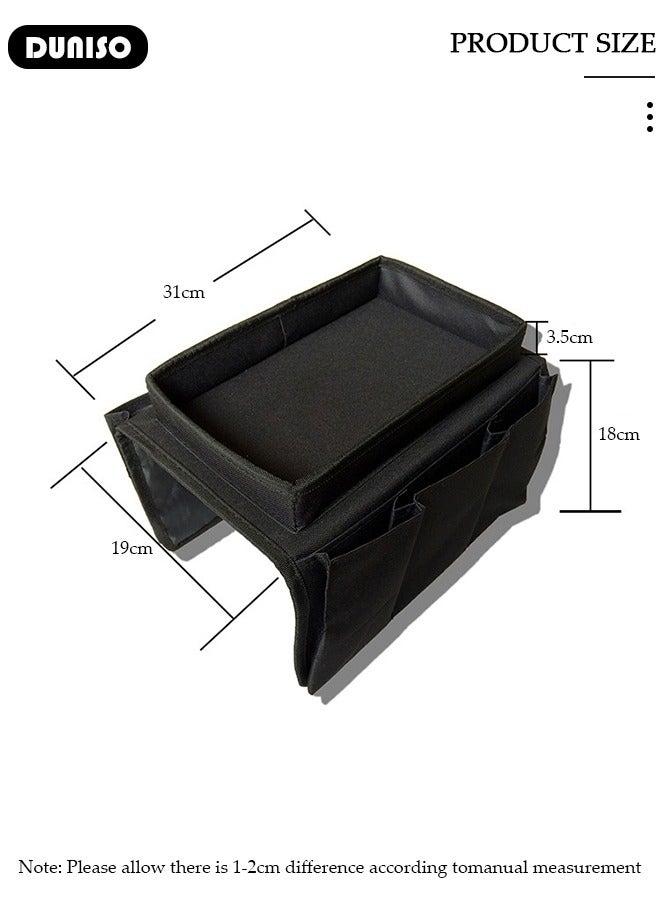 DUNISO Sofa Armrest Organizer with Cup Holder Tray Chair Arm TV Remote Holder for Recliner Couch Armchair Caddy Bedside Storage Pockets Bag for Cellphone Tablet Book Magazines Drinks Holder Pouch  - Image 4
