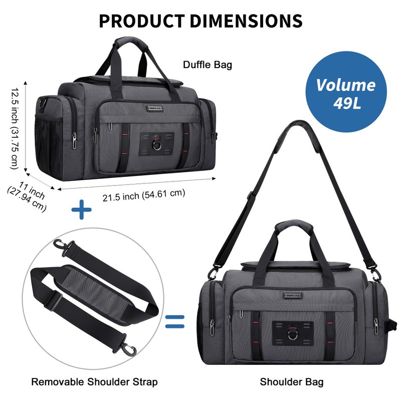 WITZMAN Duffle Bag for Men Large Overnight Carry On Weekender Bag with Shoe Compartment Sports Gym Duffle Bags for Traveling(B719 Silvery Grey) - Image 5