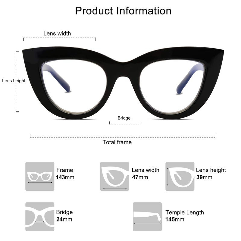 SOJOS Blue Light Blocking Glasses Retro Vintage Cateye Eyeglasses for Women Plastic Frame Hipster Party SJ5025 with Black Frame/Anti-Blue light Lens - Image 3