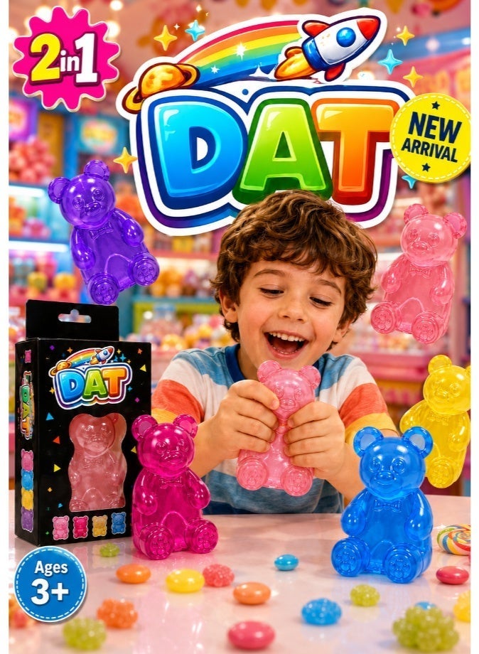 DAT Squishy Gummy Bear Stress Relief Toy for Kids – Soft Translucent Squeeze Fidget Sensory Bear Figure, Ages 3+, Assorted Colors - Image 2