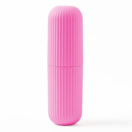 XML Capsule Shape Travel Toothbrush Toothpaste Case Cove Holder Portable Toothbrush Storage Plastic Toothbrush Holder Pink-Capsule (Pack of- 1) - Image 1