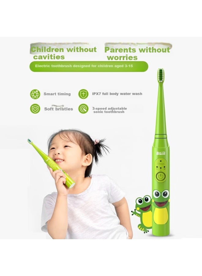 B-Air Bai'er K3 Children's Electric Toothbrush Rechargeable 3-6-10-12 Years Old Non-u-shaped Kids Baby Primary School Students Soft Bristles Fully Automatic Sonic Wave With Apple Green Color - Image 3