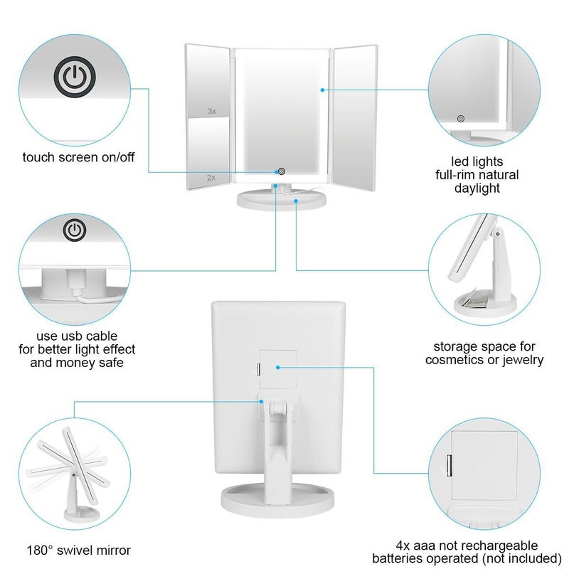HRDR Makeup Magnifying Mirror with 3 Mode Light ONLY White - Image 4