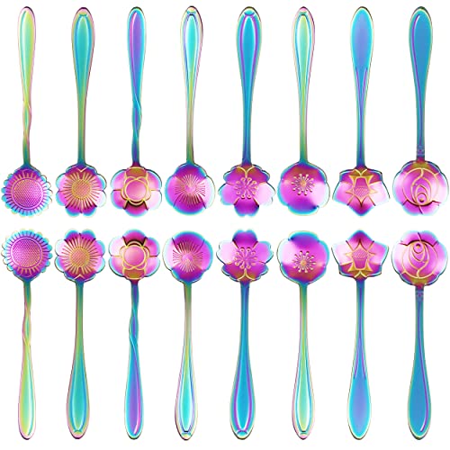ESRISE 16 Pcs Teaspoon Tea Spoons, ESRISE Stainless Steel Cute Coffee Spoon for Tea Party Decorations (Multi) - Image 1