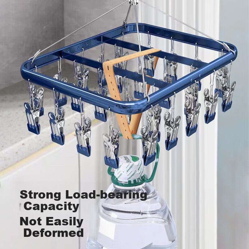 Siwangongli Sock Drying Rack, Aluminum Alloy Clothes Hanger, Balcony Home Use, Multi-Clamp Clothes Hanger, Multifunctional Underwear Drying Rack, 26 Clips - Image 2