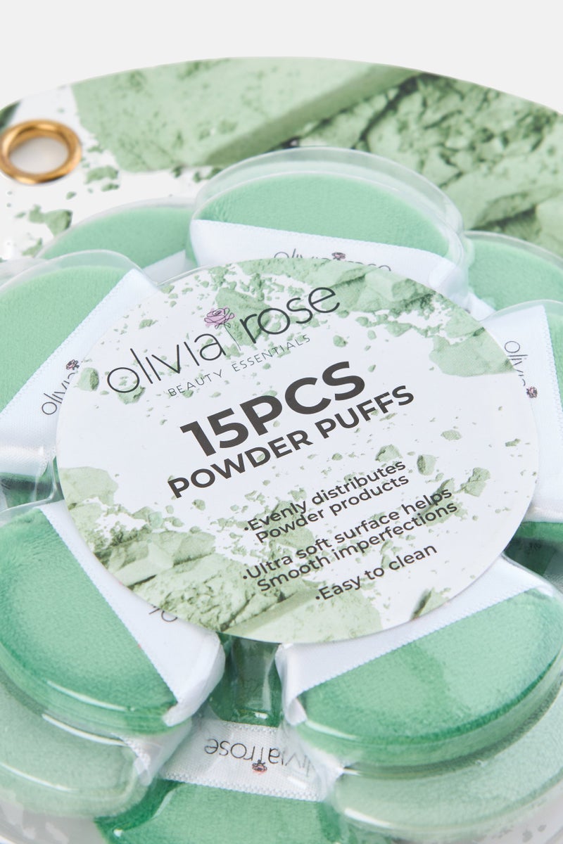 Olivia Rose 15 Pieces Makeup Powder Puffs Set, Green - Image 3