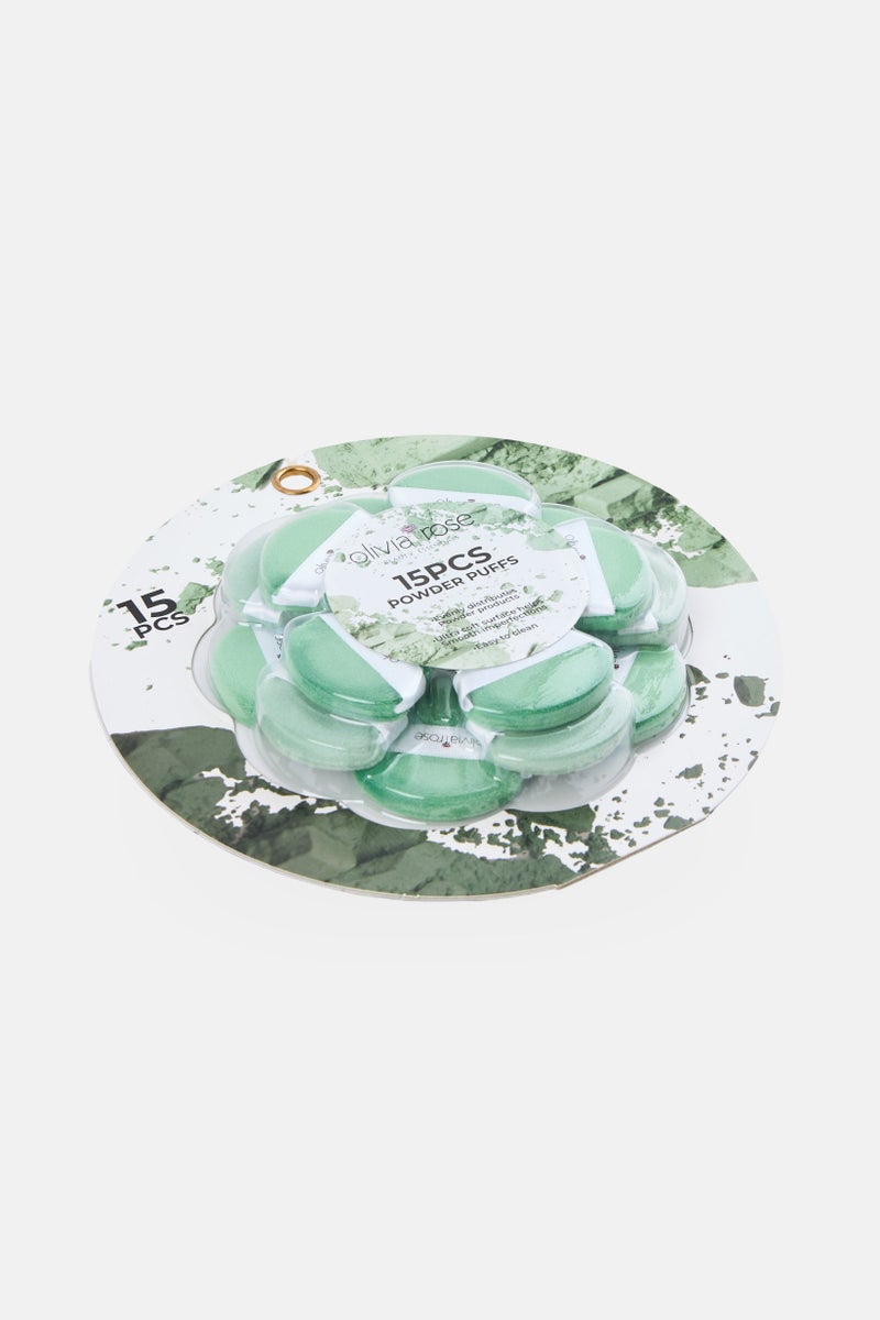 Olivia Rose 15 Pieces Makeup Powder Puffs Set, Green - Image 2