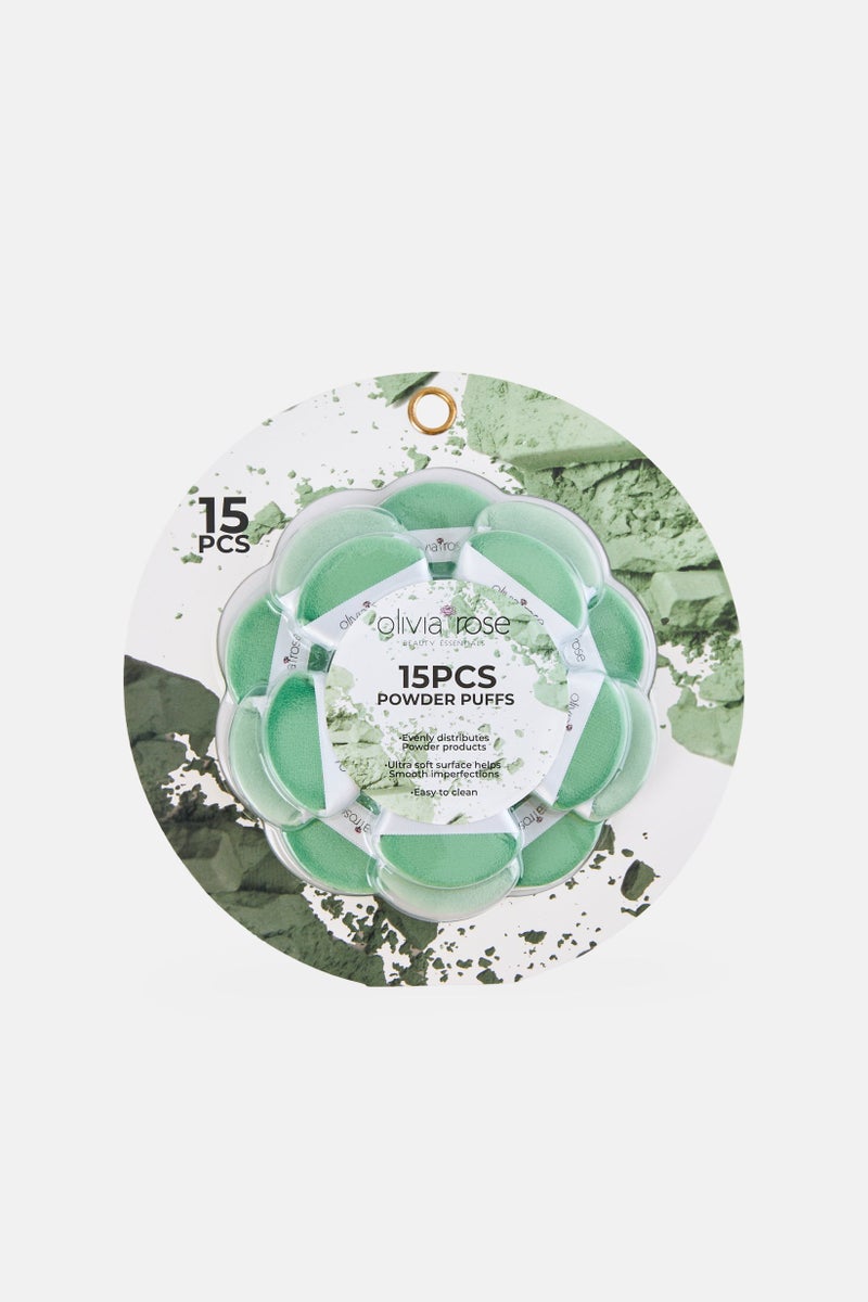 Olivia Rose 15 Pieces Makeup Powder Puffs Set, Green - Image 1