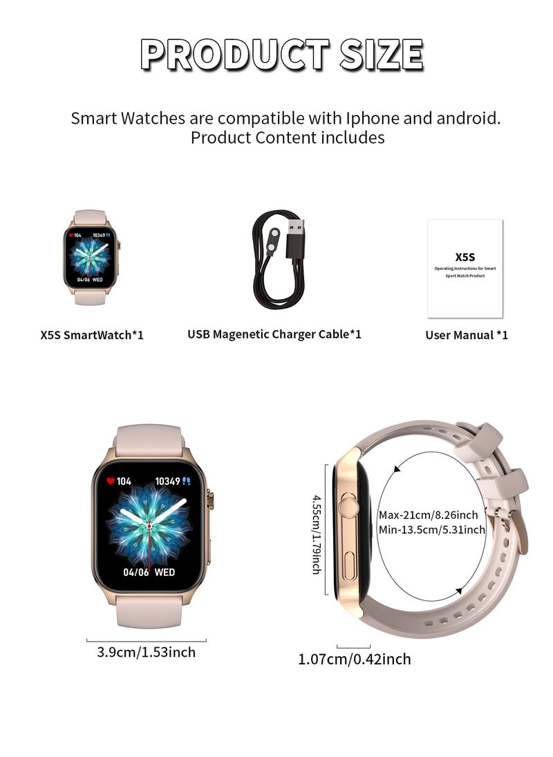 WAPIK - Korean Brand X5S Smart Watch,Business Smartwatch,Waterproof Fitness Watch, Bluetooth Calling,Smart watch for Men, Zinc Alloy Vacuum Plating, Heart Rate Monitoring,Smart watch for women Gold - Image 1