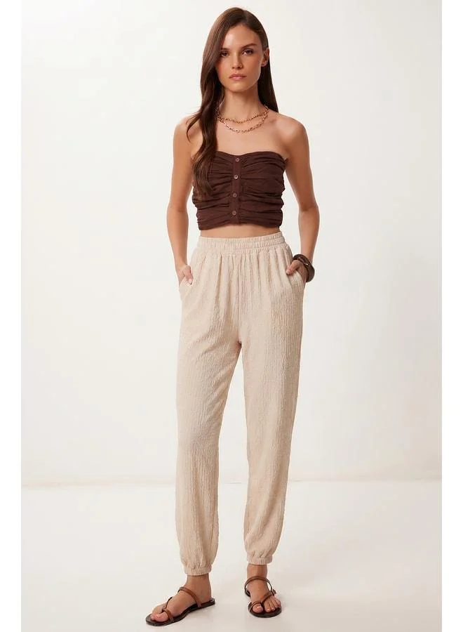 Lovely Istanbul Pocket Comfortable Crinkled Palazzo Pants LFW0024 CREAM