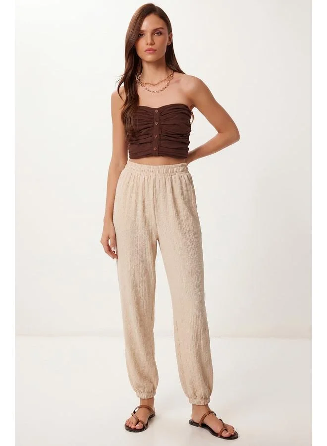 Lovely Istanbul Pocket Comfortable Crinkled Palazzo Pants LFW0024 CREAM