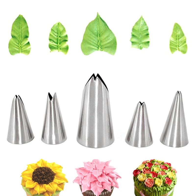 Suuker Leaf Piping Tips 5 Pieces Stainless Steel Piping Tips Cake Decorating Supplies DIY Baking Supplies Cake Decorating Tools