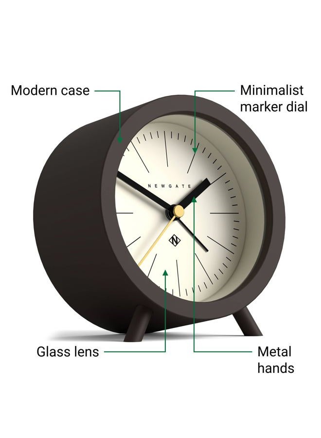 NEWGATE Fred Barrel Alarm Clock - 'No-Tick' - Round Clock - Retro Alarm Clock - Analogue No-Tick Alarm Clock - Small Alarm Clock - Marker Dial - Mid-Century (Chocolate Brown/White Dial) - Image 4