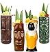 LINALL Tiki Mugs Cocktail Set of 4 - Tumblers Ceramic Hawaiian Luau Party Mugs Drinkware, Cute Exotic Cocktail Glasses, - Image 2