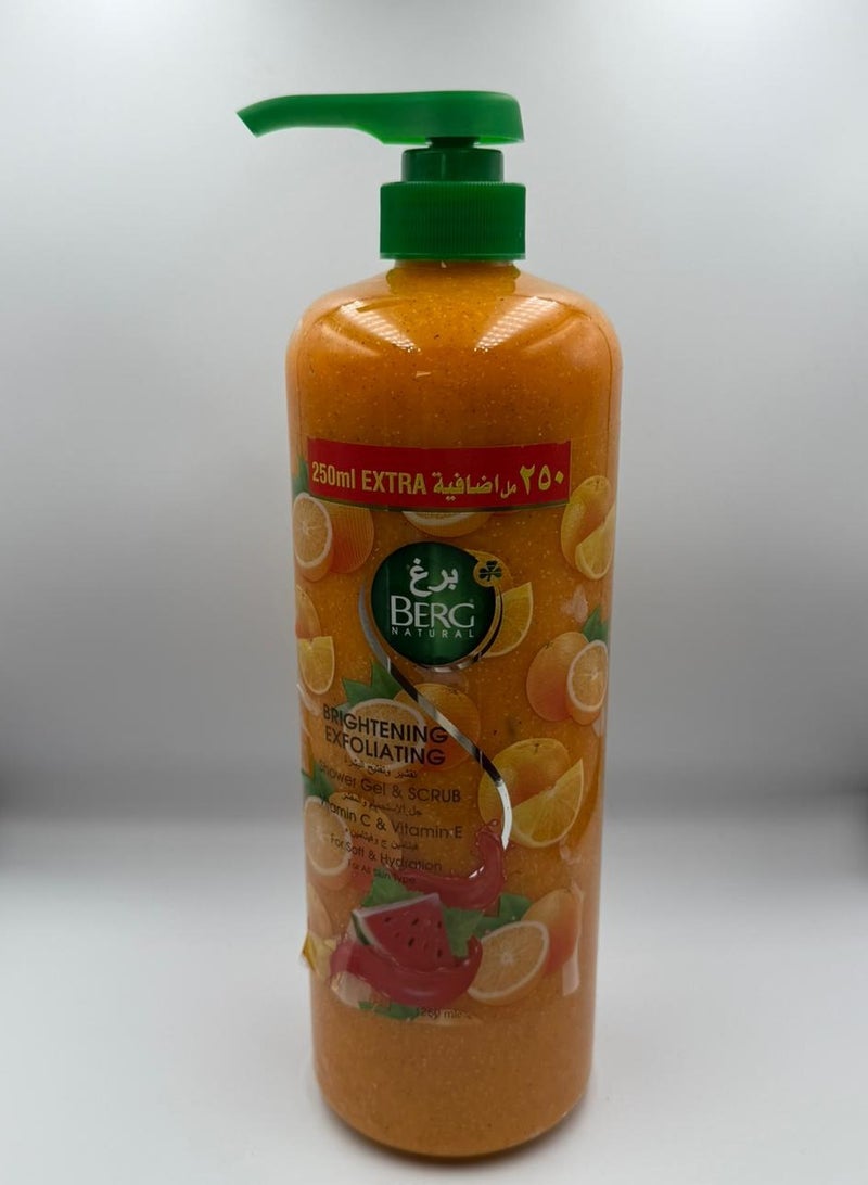Berg Berg Natural Orange & Watermelon Shower Gel & Scrub – Vitamin C + E Exfoliating Cleanser for Soft, Radiant Skin (1250 ml)