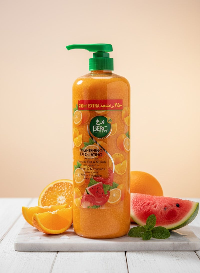 Berg Natural Orange & Watermelon Shower Gel & Scrub – Vitamin C + E Exfoliating Cleanser for Soft, Radiant Skin (1250 ml)