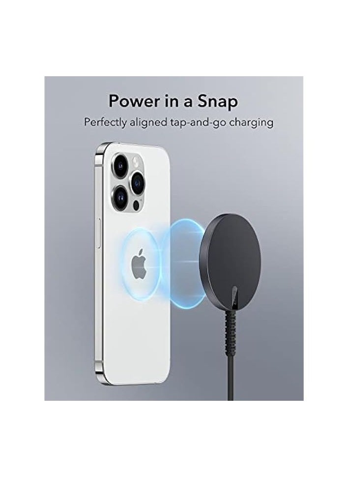 ESR - Wireless Charger, Charger Compatible with MagSafe, HaloLock Mini Charger for iPhone 15/14/13/12 Series, Strong Magnetic Lock, Reinforced Braided Nylon Cable, 2 Pack, Black - Image 1