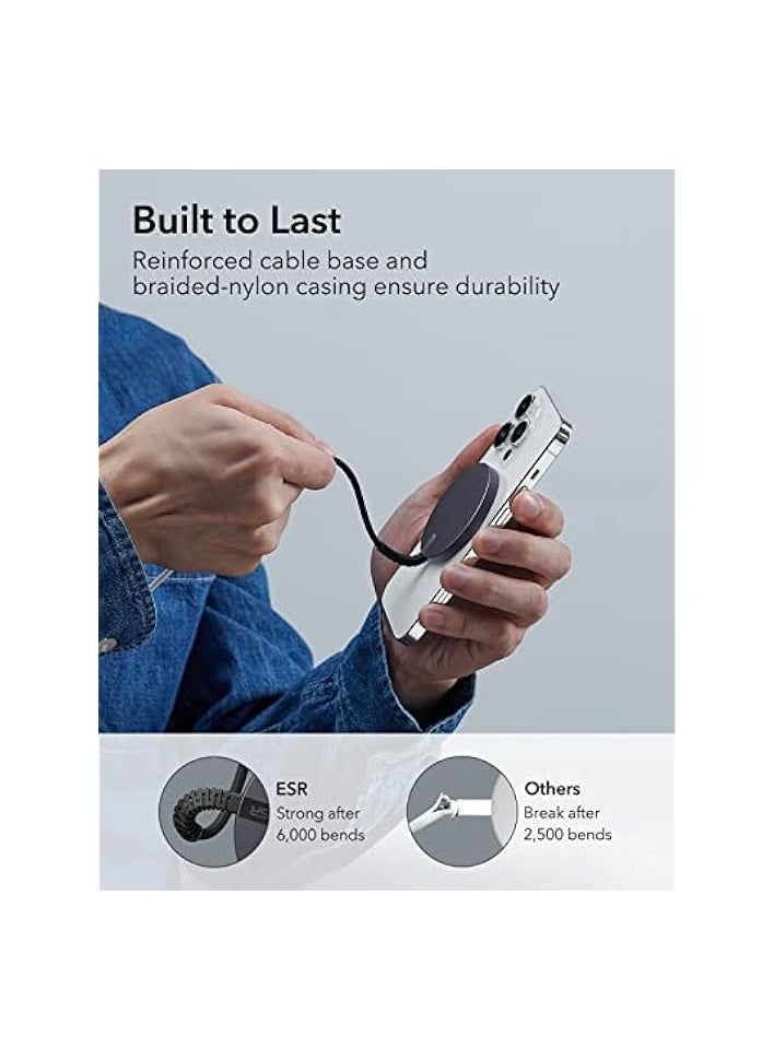 ESR - Wireless Charger, Charger Compatible with MagSafe, HaloLock Mini Charger for iPhone 15/14/13/12 Series, Strong Magnetic Lock, Reinforced Braided Nylon Cable, 2 Pack, Black - Image 1