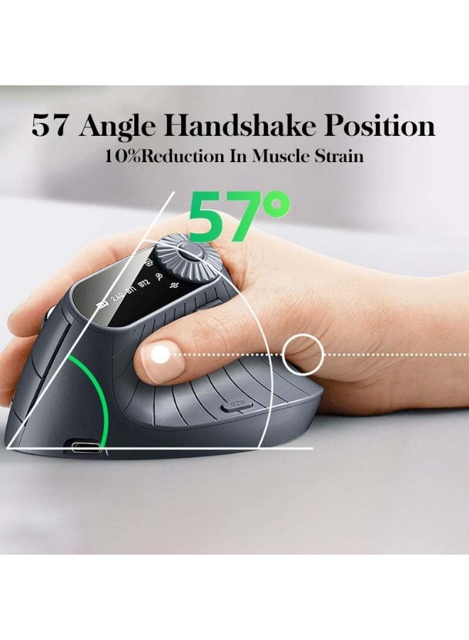 Ergonomic Triple-Connect Wireless Mouse, Wireless Ergonomic Vertical Mouse, 4 Adjustable DPI, Programmable Knob, USB-C Recharge, for Pain Relief for Office, Gaming, Design (Black) - Image 4