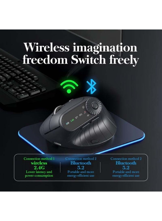Ergonomic Triple-Connect Wireless Mouse, Wireless Ergonomic Vertical Mouse, 4 Adjustable DPI, Programmable Knob, USB-C Recharge, for Pain Relief for Office, Gaming, Design (Black) - Image 3