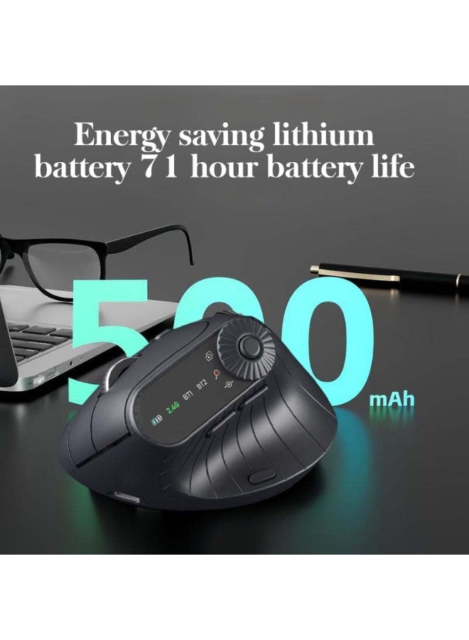 Ergonomic Triple-Connect Wireless Mouse, Wireless Ergonomic Vertical Mouse, 4 Adjustable DPI, Programmable Knob, USB-C Recharge, for Pain Relief for Office, Gaming, Design (Black) - Image 5