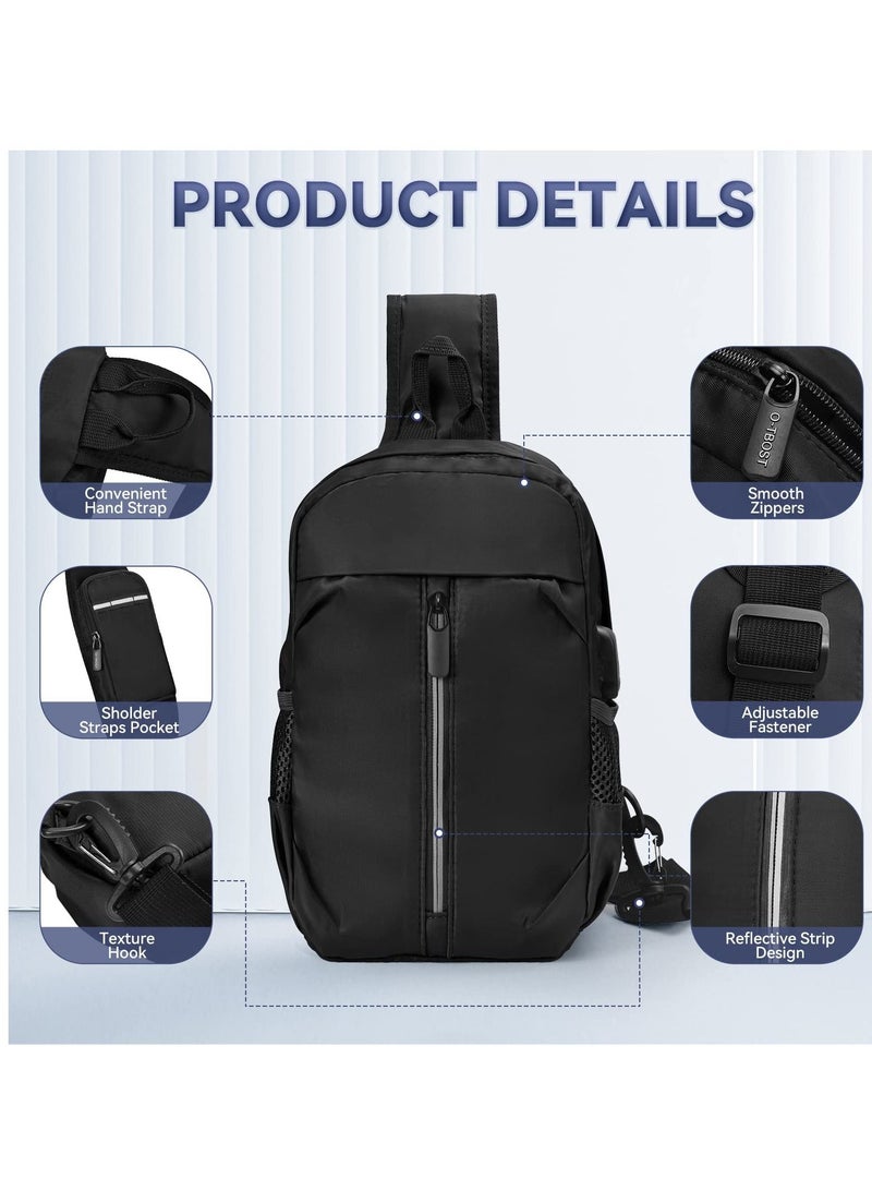 Sling Bags for Men, Chest Bag Crossbody Men/Women with USB Charging Port, Cell Phone Holder Sport Daypack Men Women Cycling Hiking Camping Traveling - Image 2