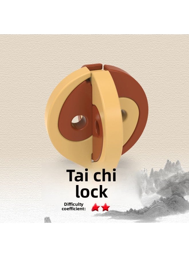 Luban Ball Kongming Lock Luban Lock Wooden Color Children's Toys Adult Intelligence Unlocking Toys Difficulty AliExpress-Color:Tai Chi Lock  - Image 1